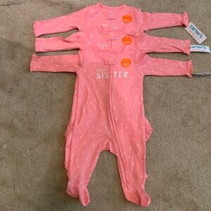 Baby Girl Footies Size 6M 3 pcs Little Sister New-Carter’s